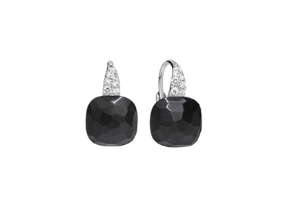 Silver Plated CZ Studded Black Gemstone Clip Earring